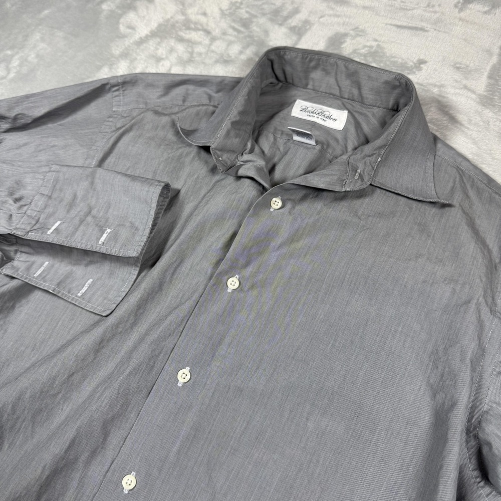 Brooks Brothers Shirt Mens 16-34 Gray Button Up Woven Italy Dress Made in USA